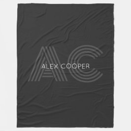 Modern Black and Grått Monogram Fleecefilt