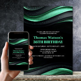Modern Black and Green Any Age Birthday Party Inbjudningar