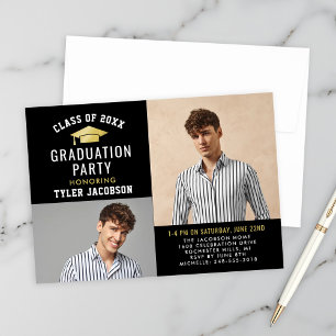 Modern Black and Guld 2025 Photo Student Party Inbjudningar