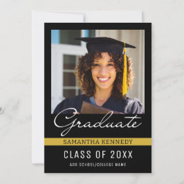 Modern Black and Guld 2025 Studenten Photo Inbjudningar