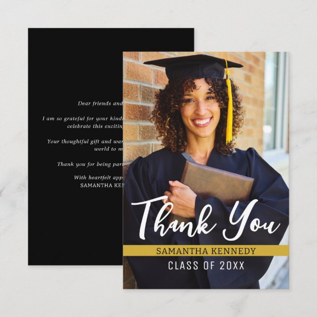 Modern Black and Guld 2025 Studenten Photo Tack Kort (Fram/baksida)