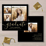 Modern Black and Guld 4 Photo Studentfest Inbjudningar<br><div class="desc">Fira studenten med det här fantastiska, moderna svarta och guld 4-fotosamlingskortet. Elegantens kalligrafi-skript tillför en smula sofistikering till denna enkla och minimalistiska design. Perfekt för high school och College student, den här inbjudan på dubblan innehåller fyra foton för att visa dina prestationer. Gör din studentfest oförglömlig med den här moderna...</div>