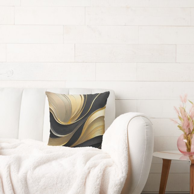 Modern Black and Guld Abstrakt Luxury- Kudde (Soffa)