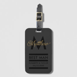 Modern Black and Guld Add Namn & Monogram Best Man Bagagebricka