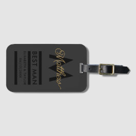Modern Black and Guld Add Namn & Monogram Best Man Bagagebricka
