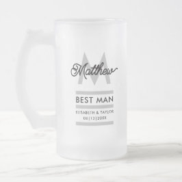 Modern Black and Guld Add Namn & Monogram Best Man Frostat Ölglas