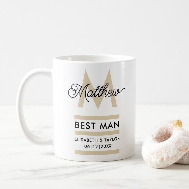 Modern Black and Guld Add Namn & Monogram Best Man Kaffemugg (Med munk)