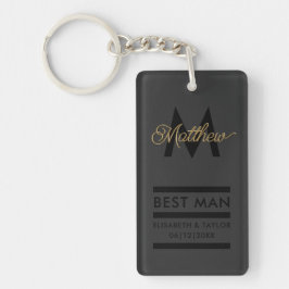 Modern Black and Guld Add Namn & Monogram Best Man Nyckelring