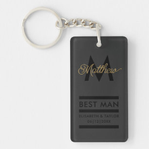 Modern Black and Guld Add Namn & Monogram Best Man Nyckelring