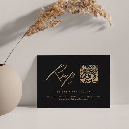 Modern Black and Guld Calligraphy Bröllop QR-kod OSA Kort