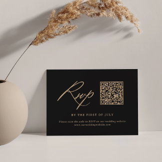 Modern Black and Guld Calligraphy Bröllop QR-kod OSA Kort