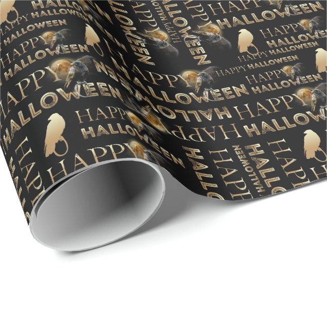 Modern Black and Guld Chic Vuxen Halloween Presentpapper (Rullad Hörn)