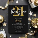 Modern Black and Guld Elegant 21:a födelsedag Inbjudningar<br><div class="desc">En enkel,  modern 21:a födelsedagsinbjudan som innehåller elegantens kalligrafi-skript,  typografi och minimalistisk design i svart och guld färg.</div>