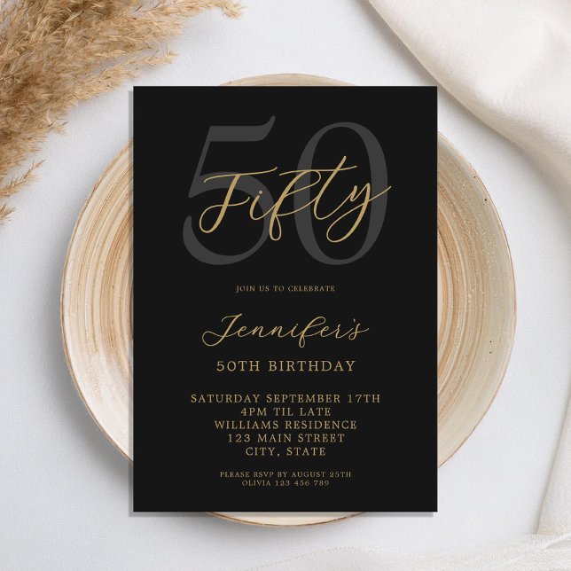 Modern Black and Guld Elegant 50:e födelsedagen Inbjudningar (Skapare uppladdad)