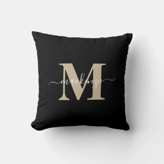 Modern Black and Guld Elegant Monogram Namn Kudde