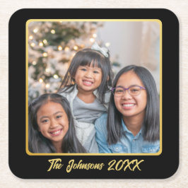 Modern Black and Guld Firande Photo Underlägg Papper Kvadrat