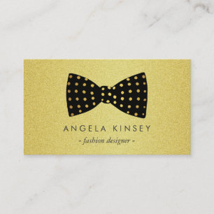 Modern Black and Guld Glitter Dots Ribbon Bow Visitkort