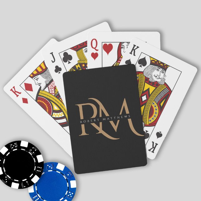 Modern Black and Guld Initialer Elegant Monogramme Casinokort (Skapare uppladdad)