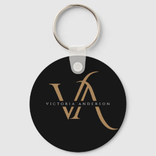 Modern Black and Guld Initialer Elegant Monogramme Nyckelring