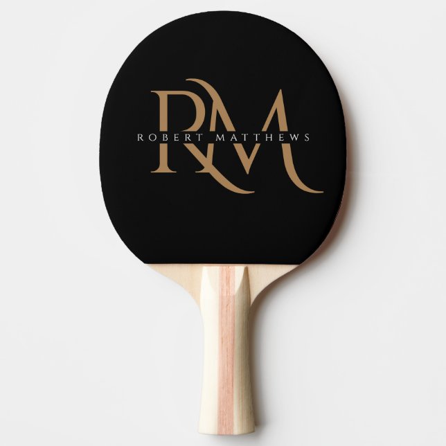 Modern Black and Guld Initialer Elegant Monogramme Pingisracket (Framsidan)