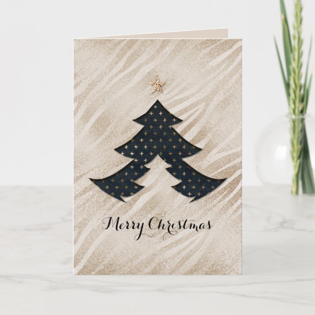 Modern Black and Guld Julgran Card Helgkort (Framsida)