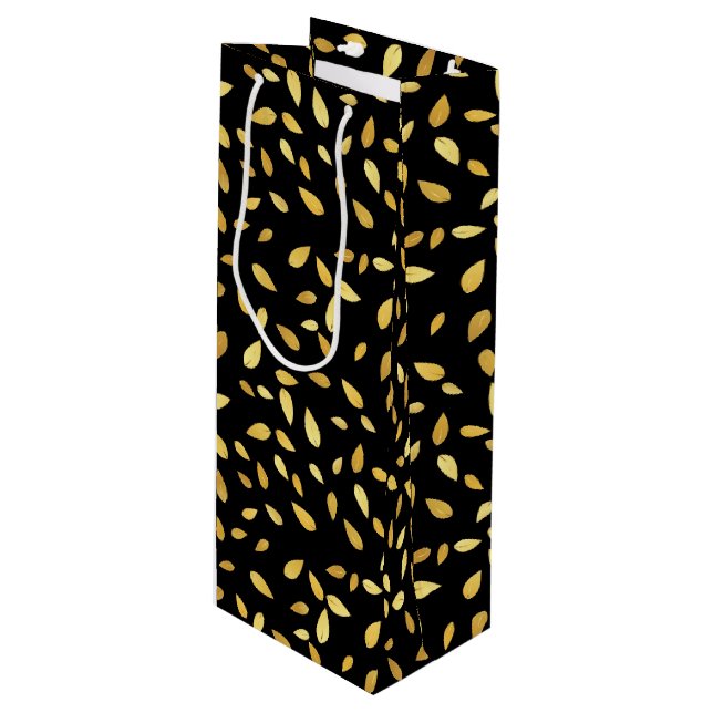 Modern Black and Guld Lövs Illustrated Mönster (Framsidan Vinklad)