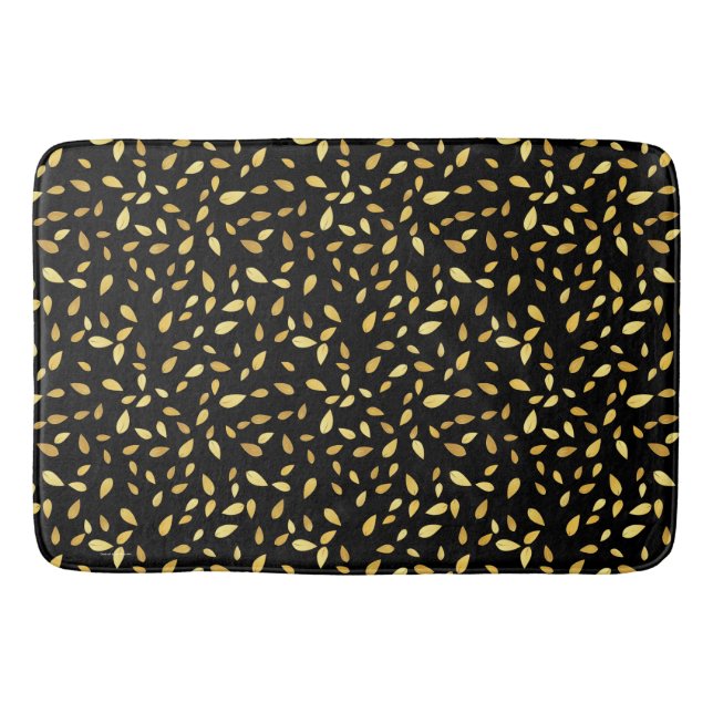 Modern Black and Guld Lövs Illustrated Mönster Badrumsmatta (Framsidan)