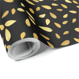 Modern Black and Guld Lövs Illustrated Mönster Presentpapper