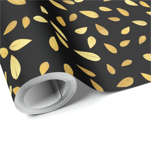 Modern Black and Guld Lövs Illustrated Mönster Presentpapper (Rulle Hörn)