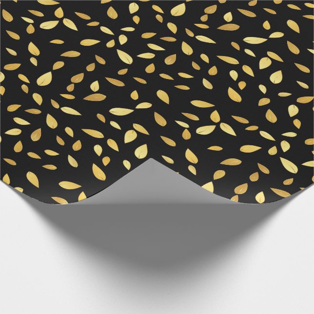 Modern Black and Guld Lövs Illustrated Mönster Presentpapper (Hörn)