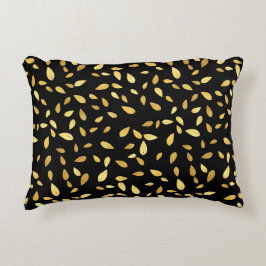 Modern Black and Guld Lövs Illustrated Mönster Prydnadskudde