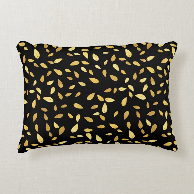 Modern Black and Guld Lövs Illustrated Mönster Prydnadskudde (Framsidan)