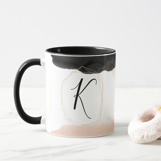 Modern Black and Guld Monogram Mugg (Med munk)