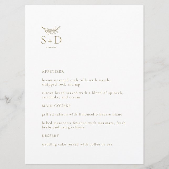 Modern Black and Guld Monogrammed Bröllop Menu Meny (Framsida)