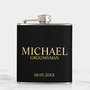 Modern Black and Guld Personlig Groomsman Fickplunta