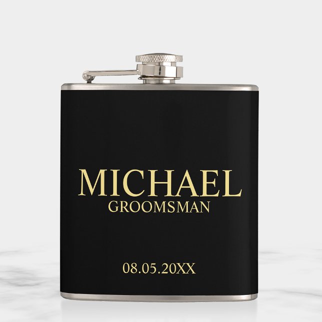 Modern Black and Guld Personlig Groomsman Fickplunta (Skapare uppladdad)