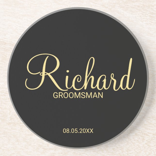 Modern Black and Guld Personlig Groomsman Underlägg (Framsidan)