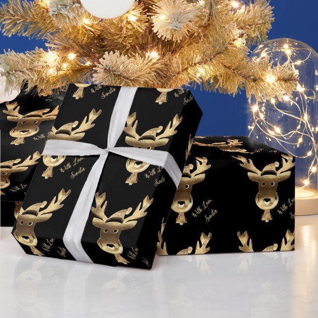 Modern Black and Guld Reindeer Cute-jul Presentpapper (Helgdagar)