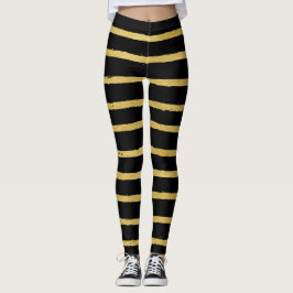 Modern Black and Guld Stripe Leggings