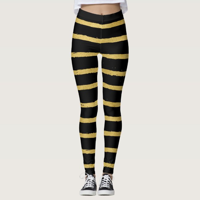 Modern Black and Guld Stripe Leggings (Framsida)