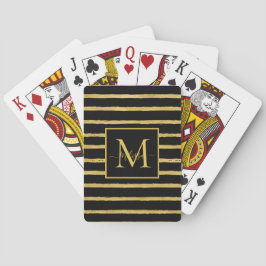 Modern Black and Guld Stripe Monogram Namn Casinokort