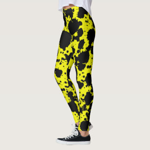 Modern Black and Gult Paint Splatter Funny Leggings