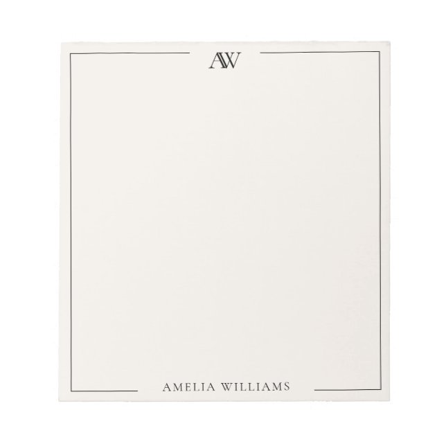 Modern Black and Ivory Minimalist Elegant Monogram Anteckningsblock (Framsida)