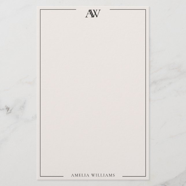 Modern Black and Ivory Minimalist Elegant Monogram Brevpapper (Framsida)