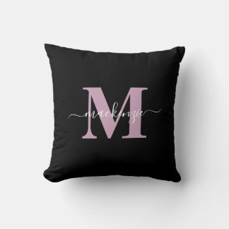 Modern Black and Lila Elegant Monogram Namn Kudde