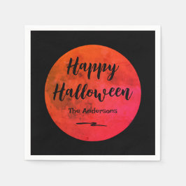 Modern Black and Orange Full Moon Happy halloween Pappersservett