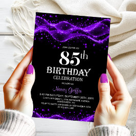 Modern Black and Purple 85th Birthday Party Inbjudningar
