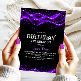 Modern Black and Purple Any Age Birthday Party Inbjudningar