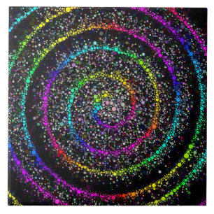 Modern Black and Rainbow Spiral Dot Kakelplatta