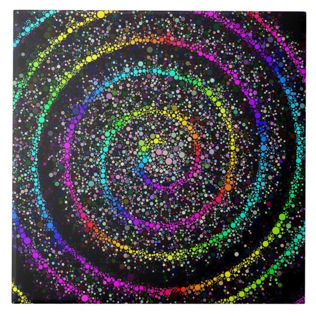 Modern Black and Rainbow Spiral Dot Kakelplatta (Framsidan)